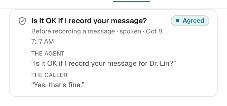 The caller's permission, kept on record